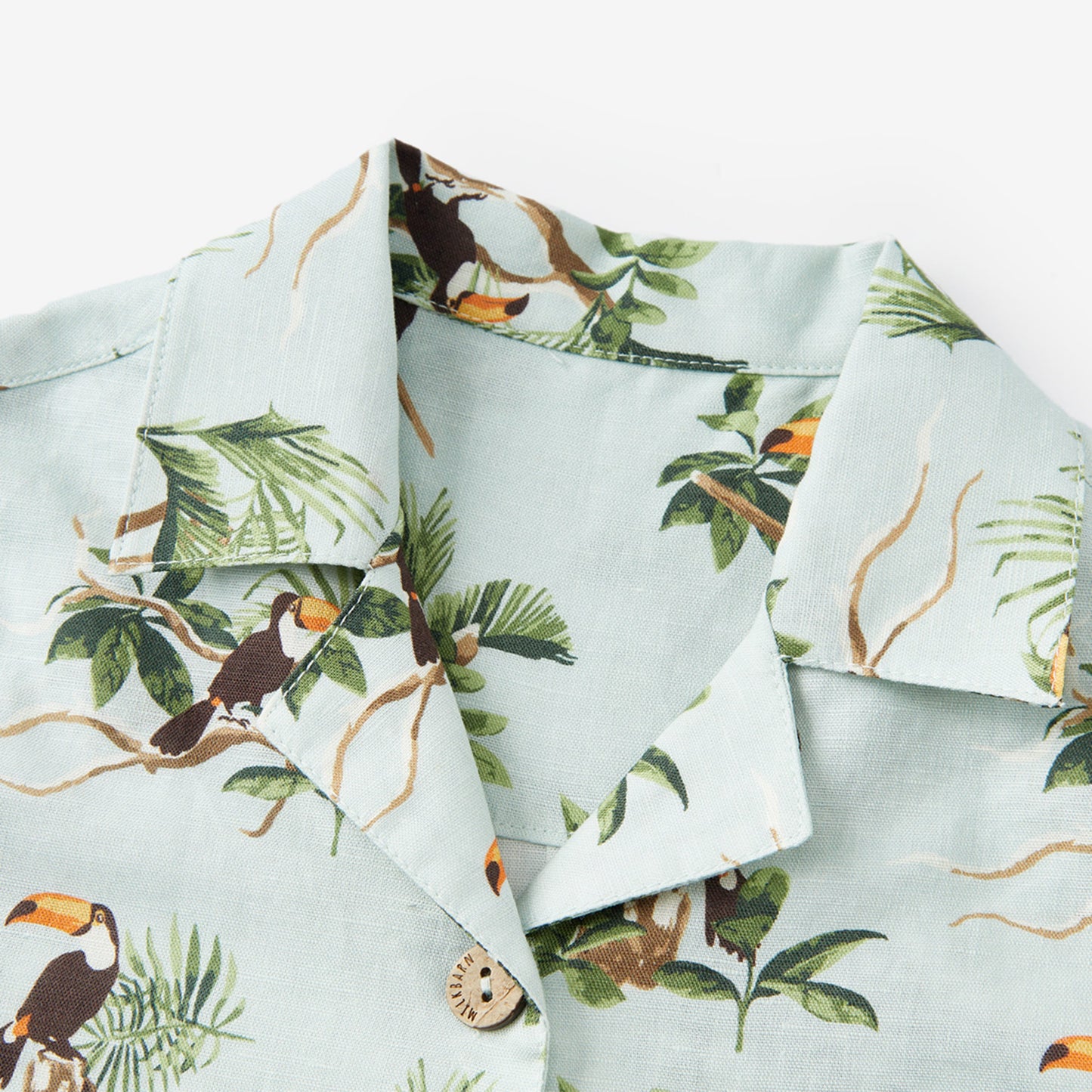 Blue Sky Toucan Linen Button-Up Shirt and Shorts Set