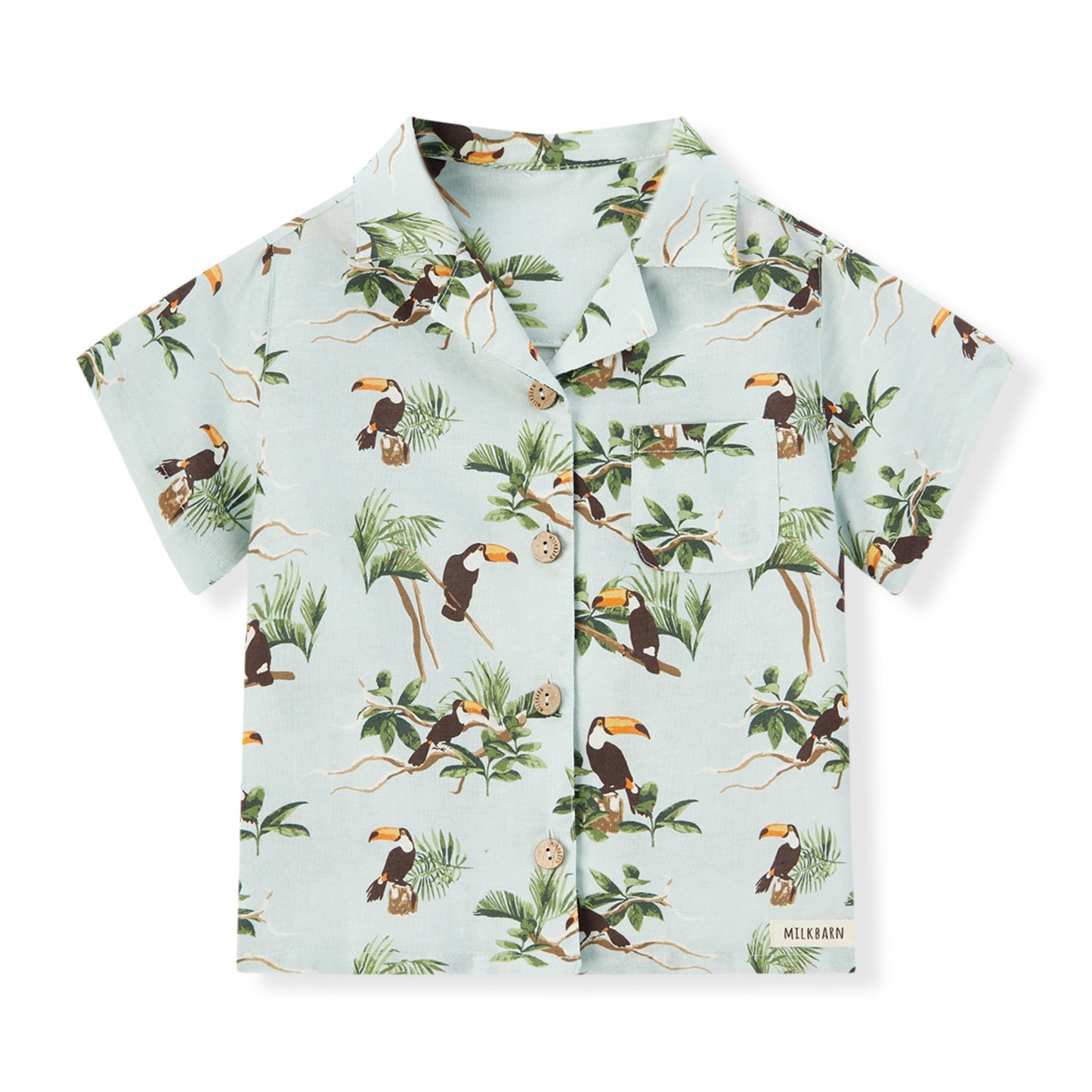 Blue Sky Toucan Linen Button-Up Shirt and Shorts Set
