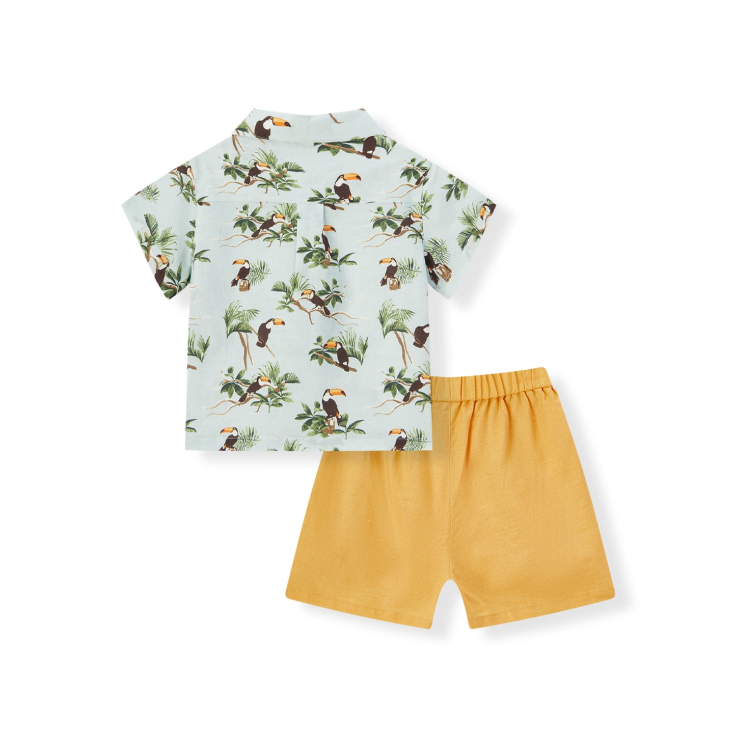 Blue Sky Toucan Linen Button-Up Shirt and Shorts Set
