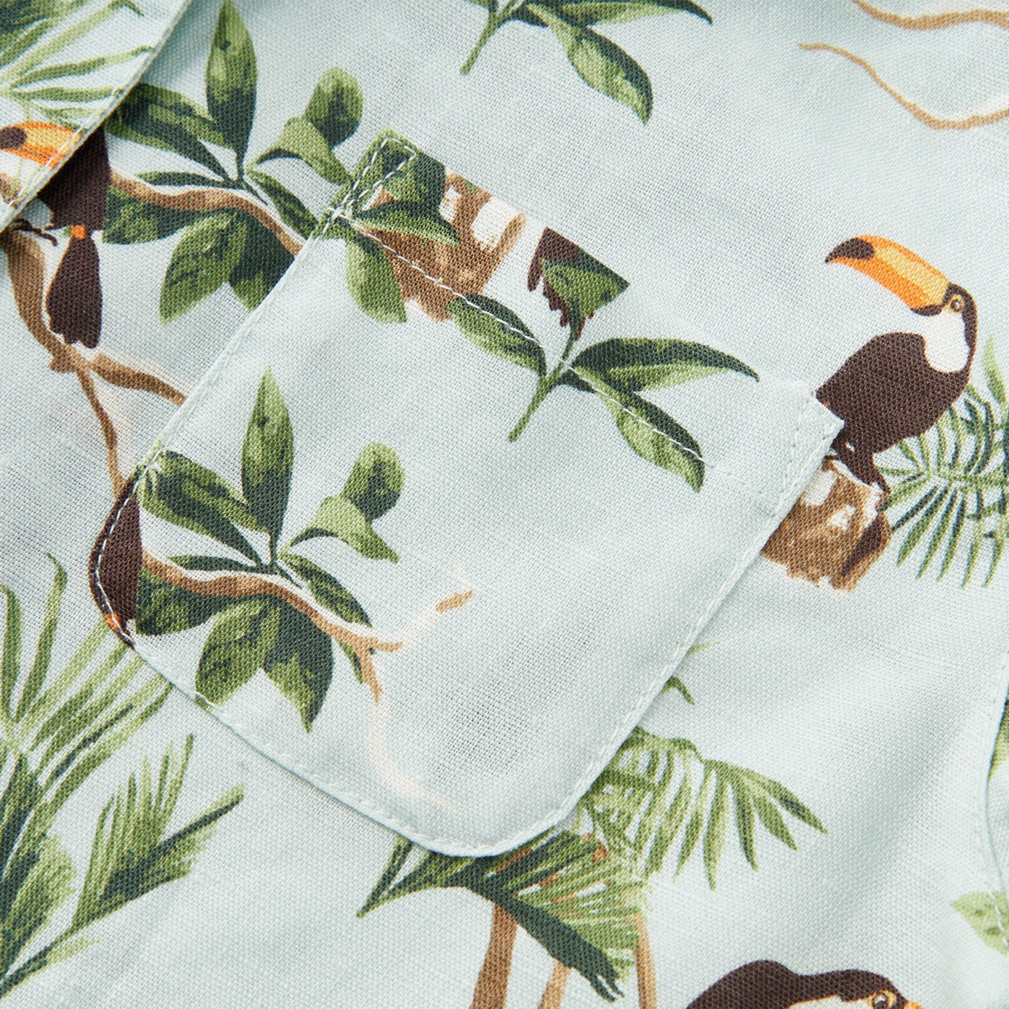 Blue Sky Toucan Linen Button-Up Shirt and Shorts Set