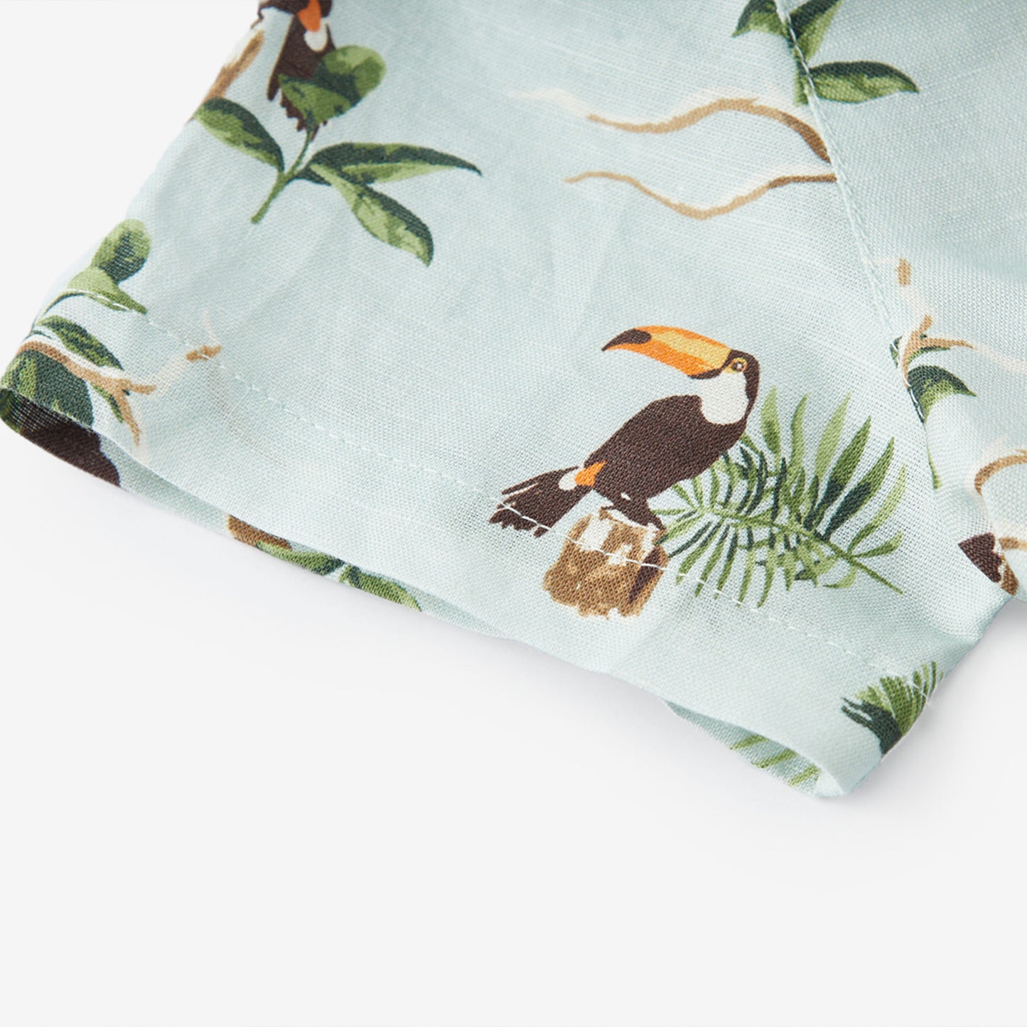 Blue Sky Toucan Linen Button-Up Shirt and Shorts Set
