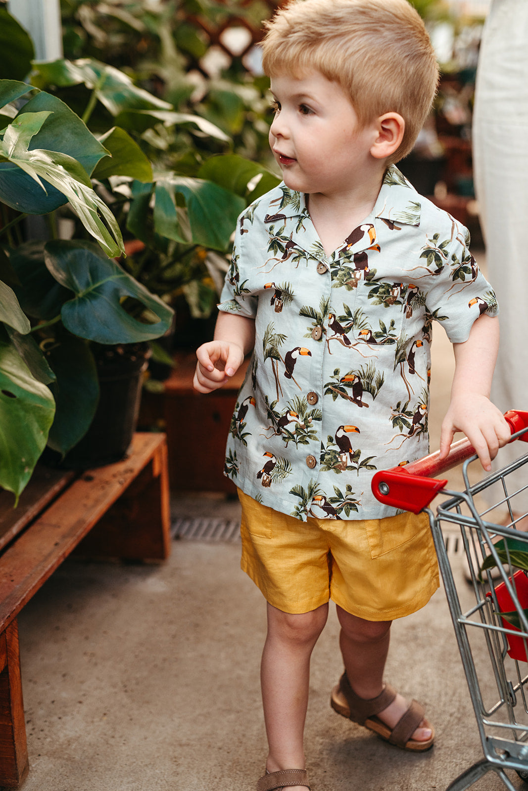 Blue Sky Toucan Linen Button-Up Shirt and Shorts Set