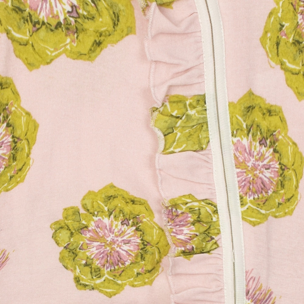 Artichoke Organic Cotton Front Detail Ruffle Zipper Footed Romper by Milkbarn Kids