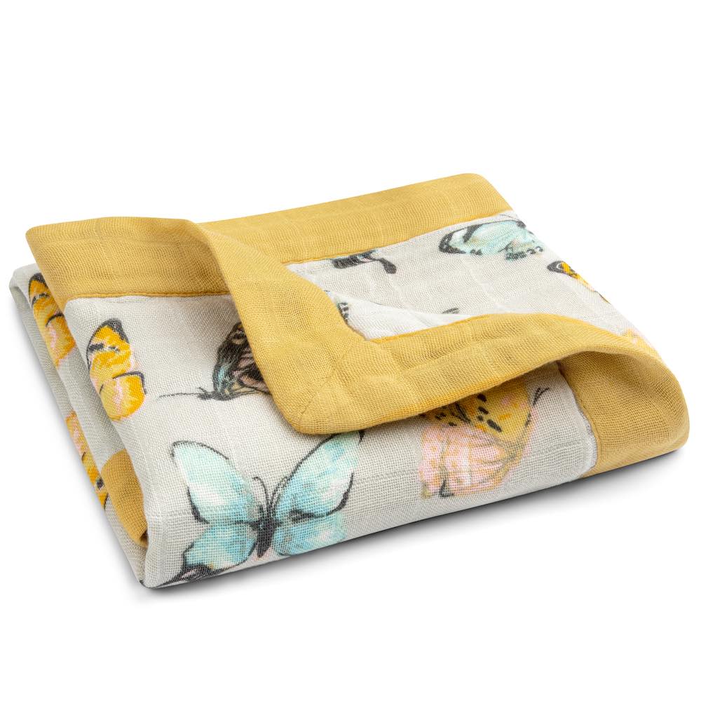 Butterfly Bamboo Muslin Mini Lovey Blanket by Milkbarn Kids Folded