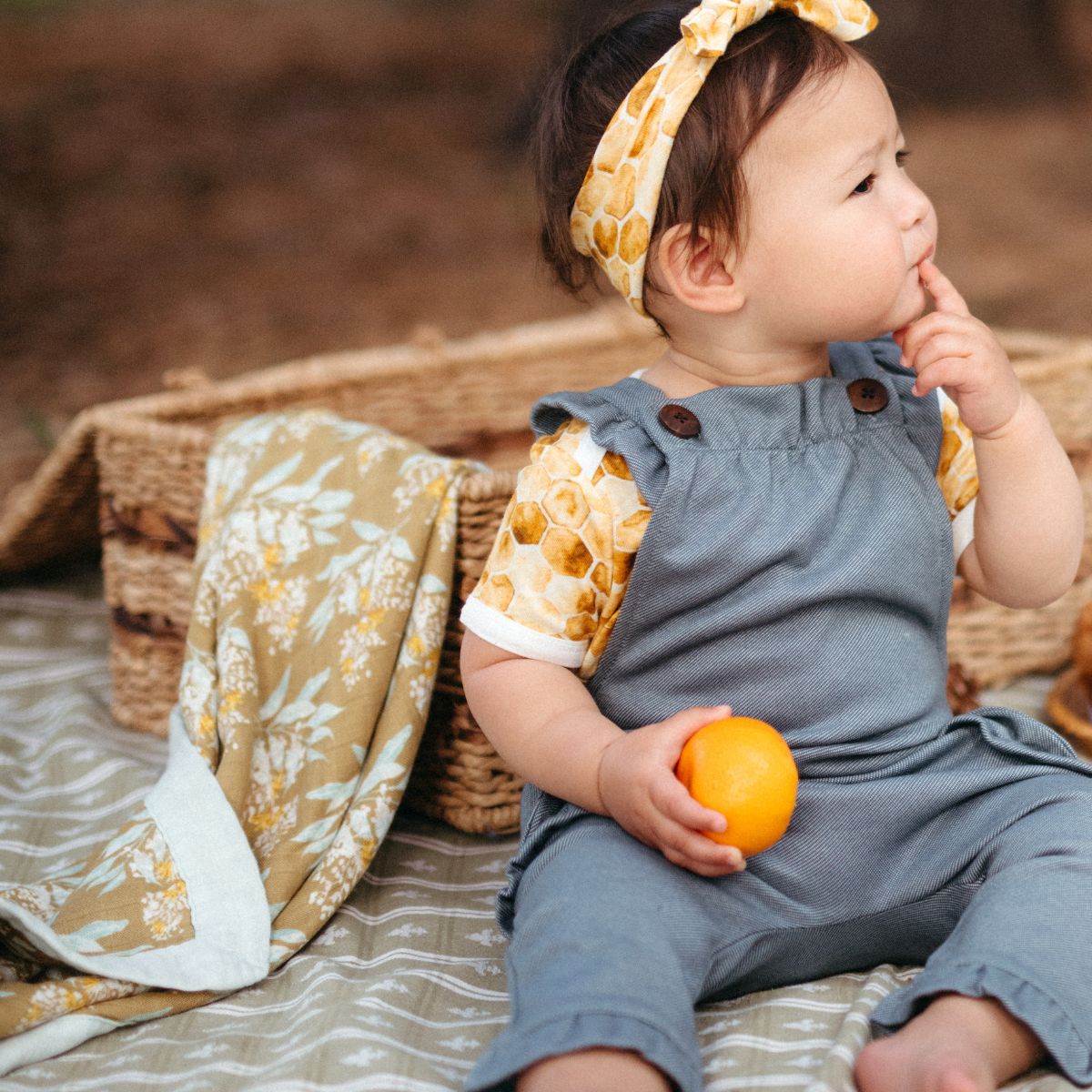 Gold Floral Big Lovey Three-Layer Muslin Blanket