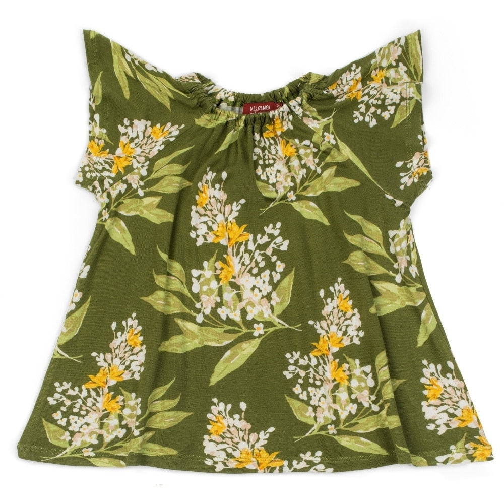 Green Floral Baboo Dress Top by Milkbarn Kids
