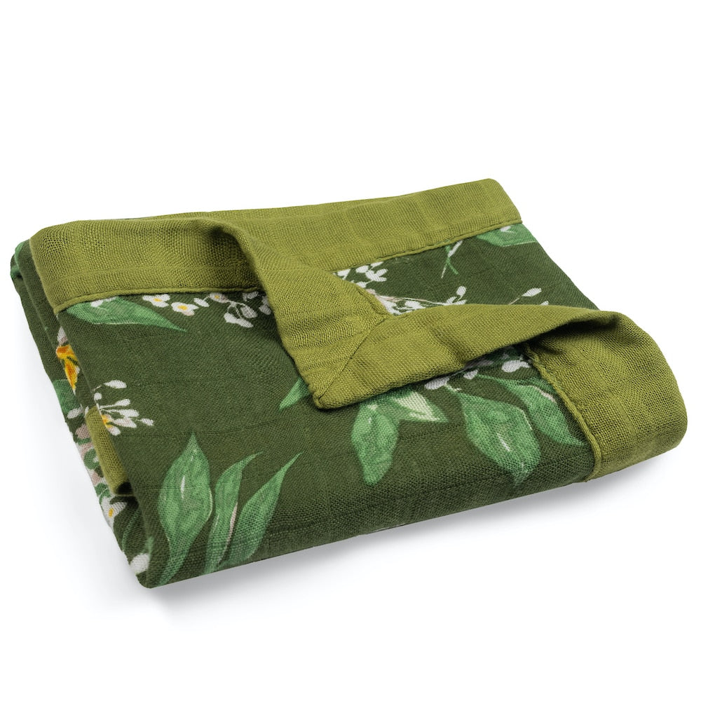 Green Floral Bamboo and Organic Cotton Mini Lovey Folded by Milkbarn Kids