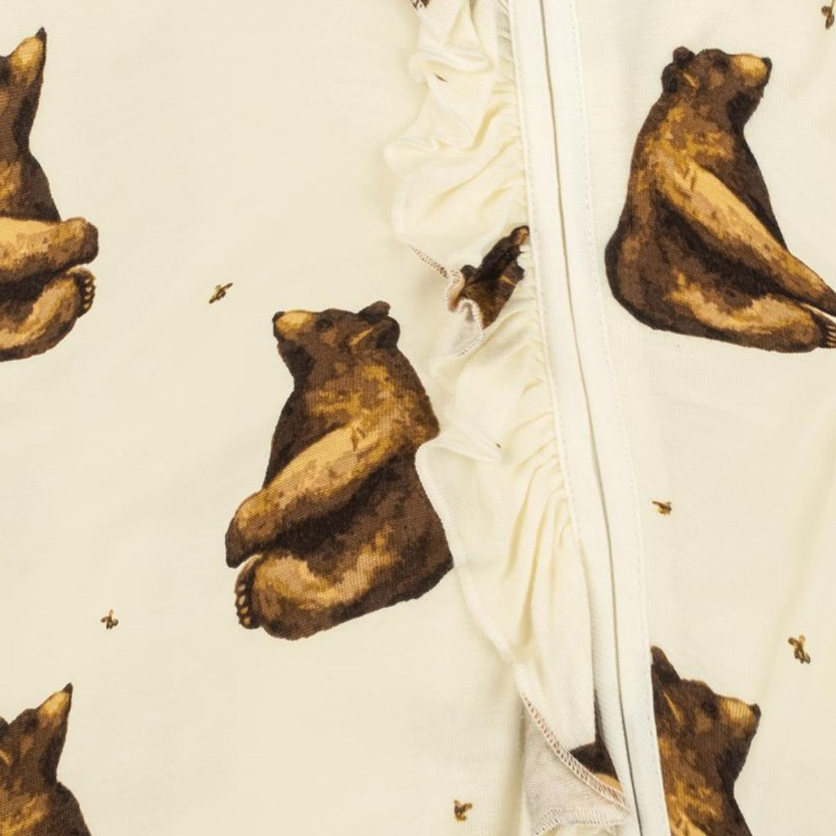 Honey Bear Bamboo Ruffle Zipper Footed Romper Ruffle Detail
