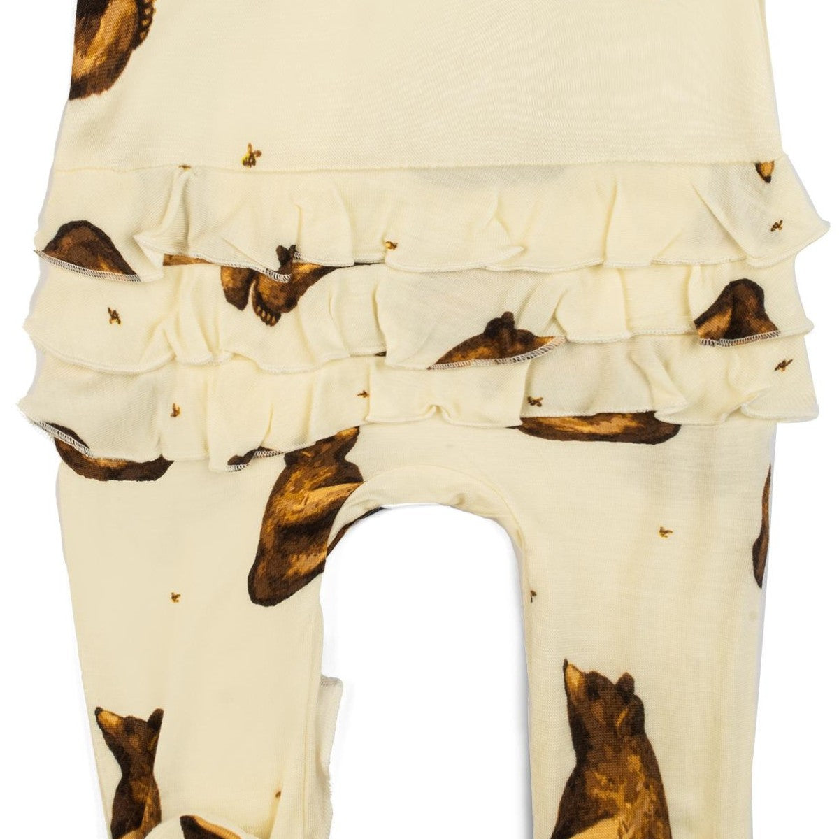 Honey Bear Bamboo Ruffle Zipper Footed Romper Ruffle Detail