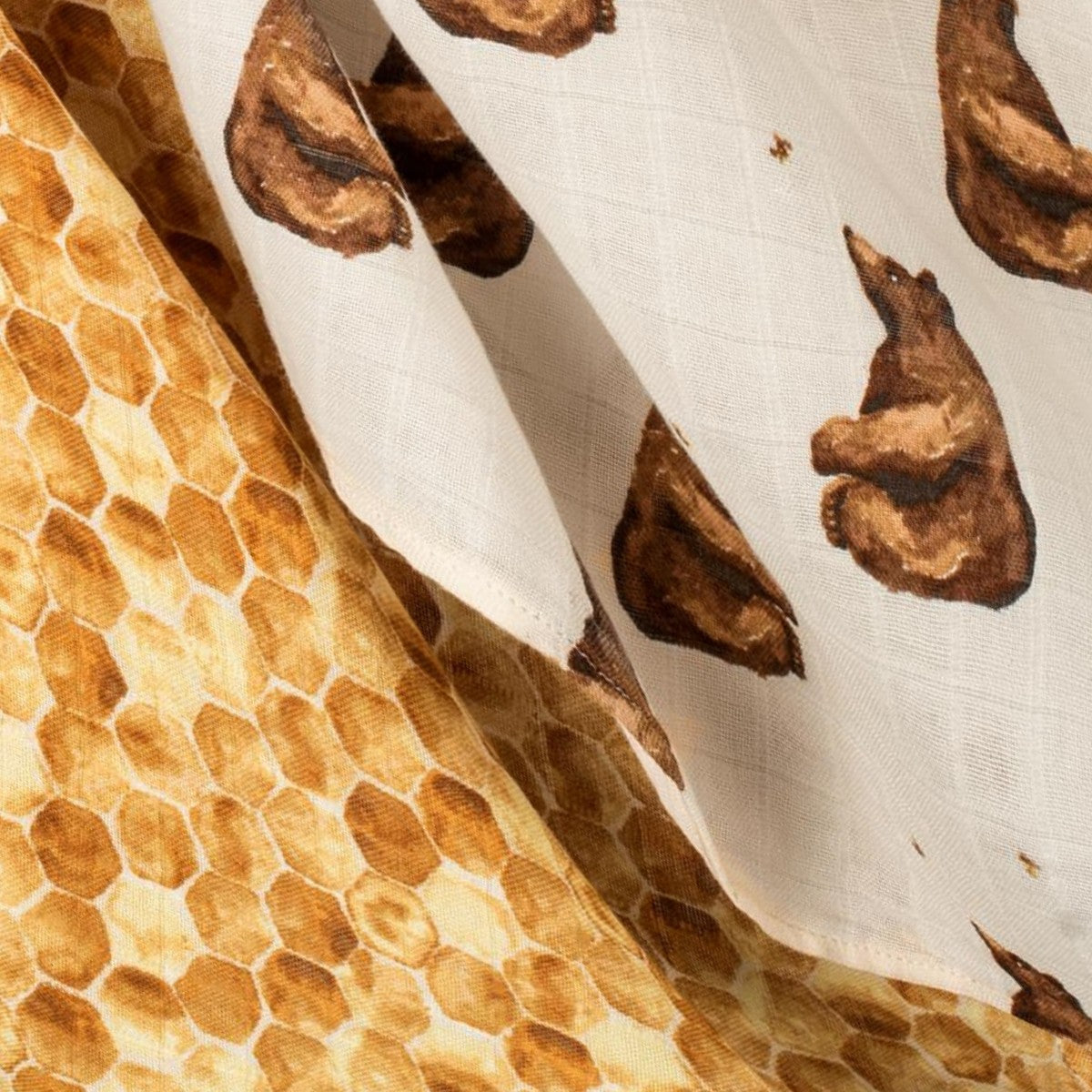 Honey Bear and Honeycomb Bamboo Muslin Burp Cloths Detail