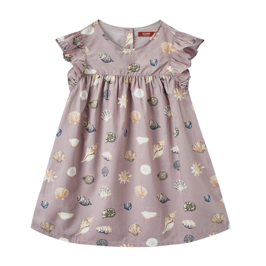 Purple Seashells Butterfly Ruffle Dress