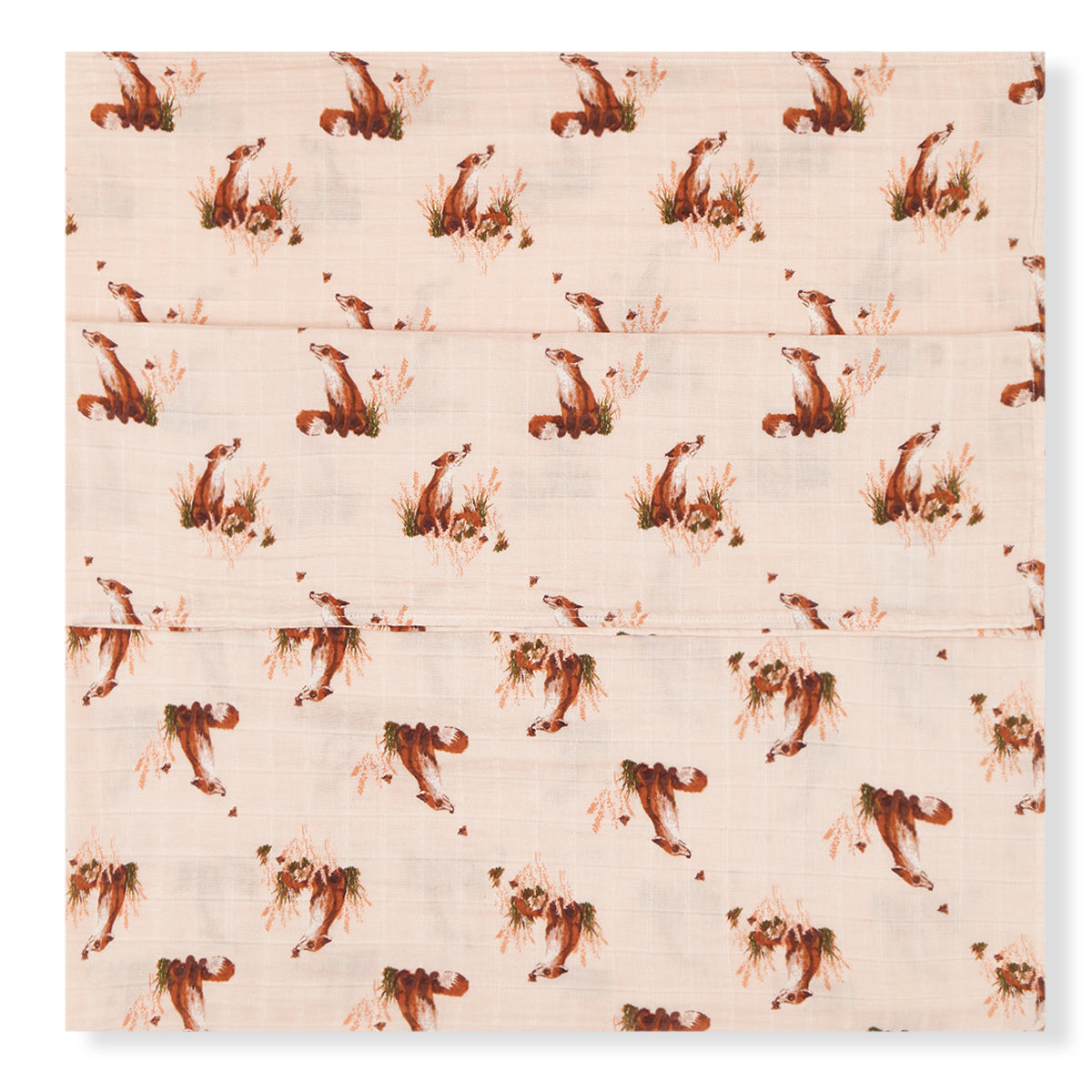 Milkbarn Kids Organic Woven Cotton Swaddle baby Home Blanket in Floral Fox fabric Back