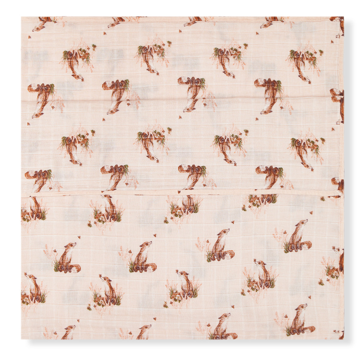 Milkbarn Kids Organic Woven Cotton Swaddle baby Home Blanket in Floral Fox fabric Detail