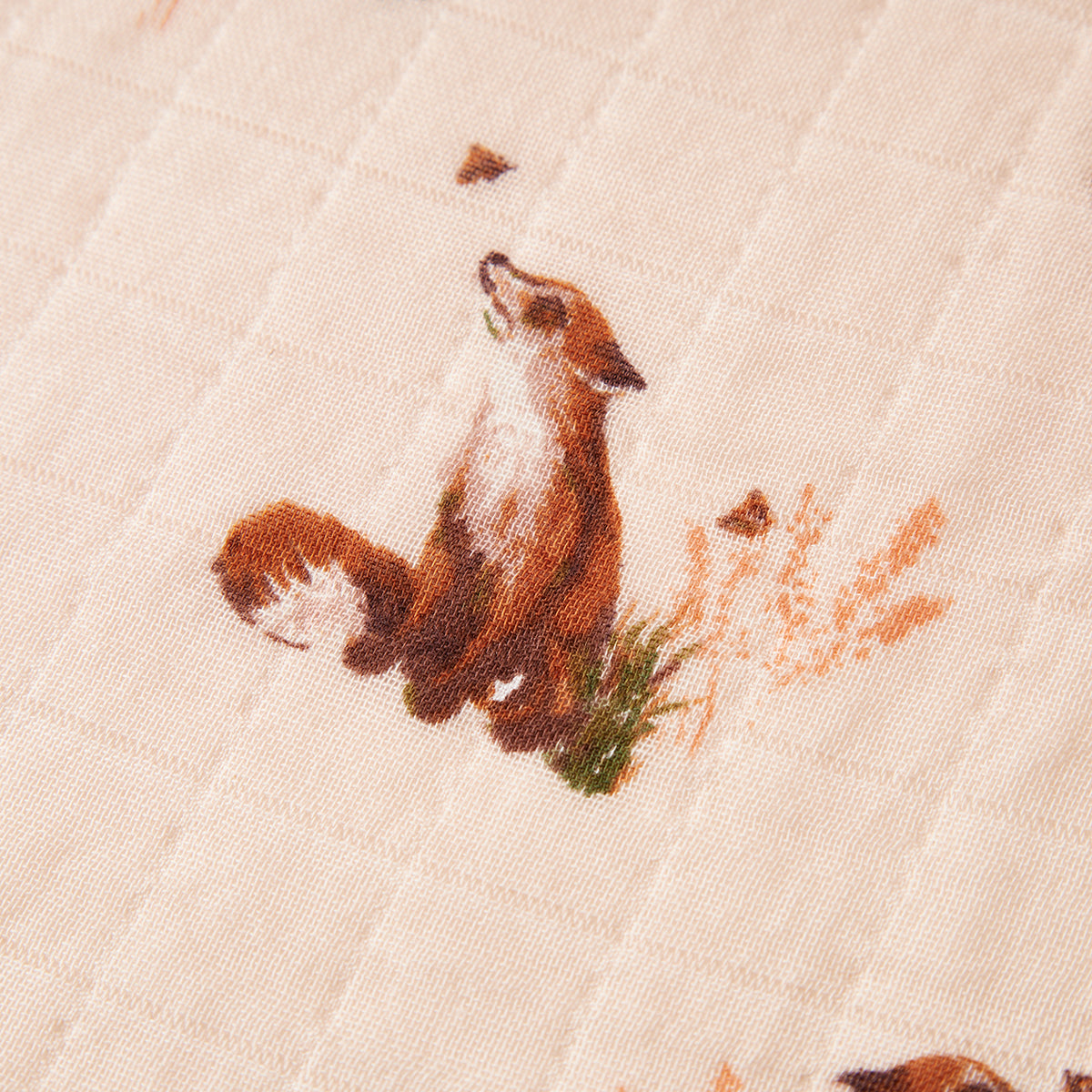 Milkbarn Kids Organic Woven Cotton Swaddle baby Home Blanket in Floral Fox fabric Other Detail