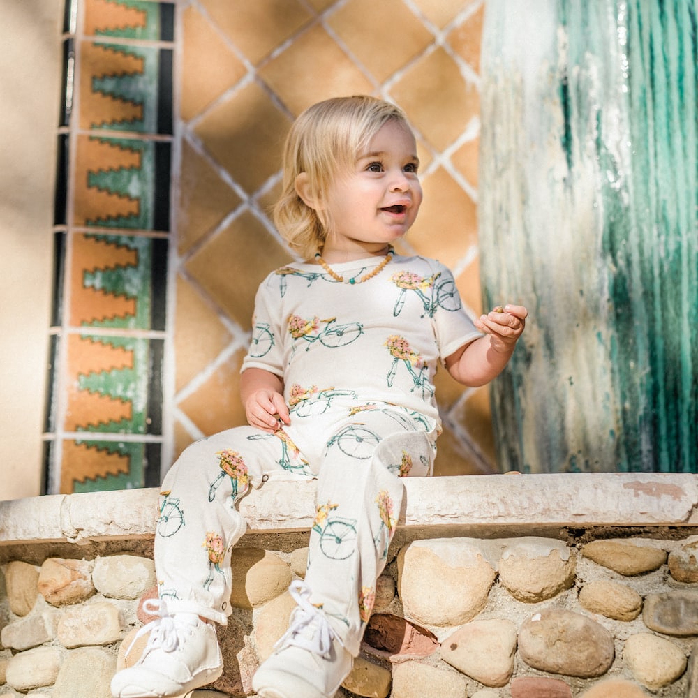 Milkbarn Kids Organic Knit Cotton Romper baby Apparel Pajama in Rose Elephant fabric Other Detail