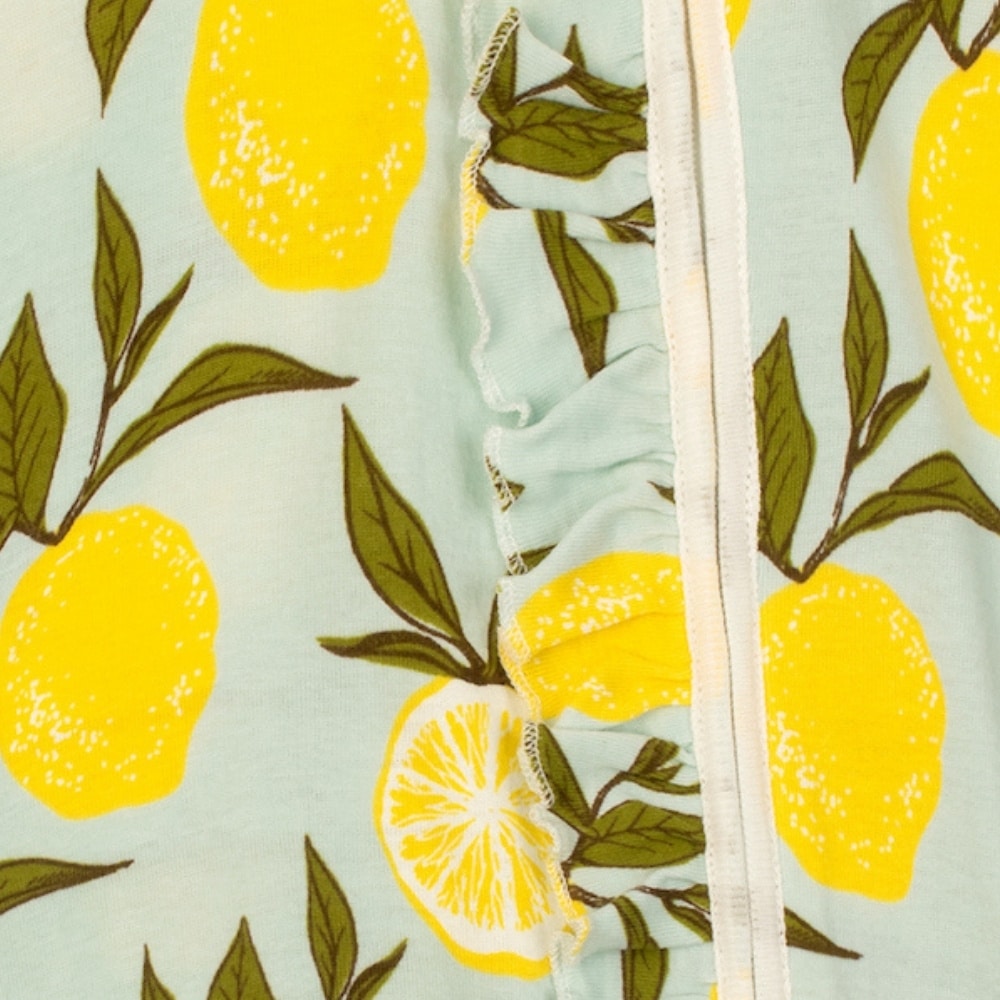 Lemon Organic Cotton Front Detail Ruffle Zipper Footed Romper by Milkbarn Kids