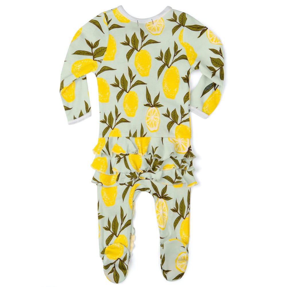 Lemon Organic Cotton Rear Ruffle Zipper Footed Romper by Milkbarn Kids