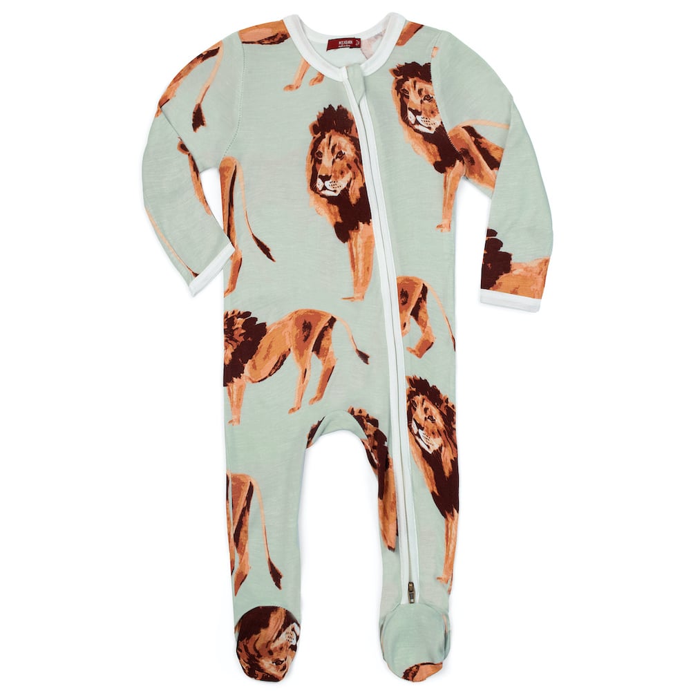 Lion Bamboo Zipper Footed Romper by Milkbarn Kids