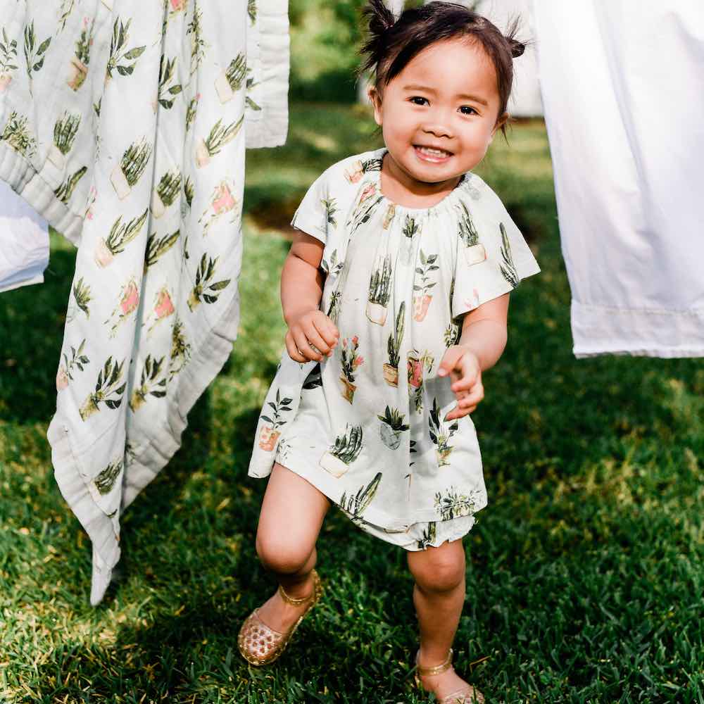 Milkbarn Dress and Bloomer Set in Bamboo Potted Plants print