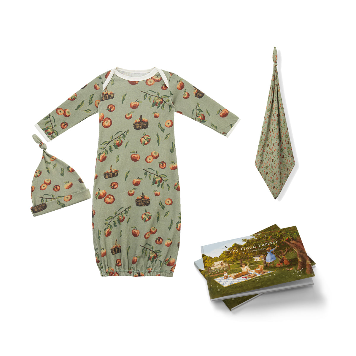 Nursery Gown & Swaddle Bundle: Apple Orchard