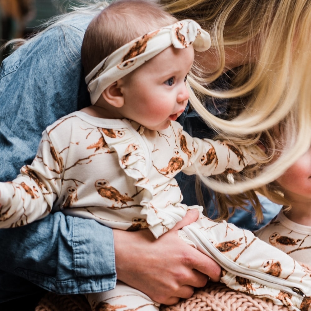 Floral Bicycle Bamboo Ruffle Zipper Footed Romper
