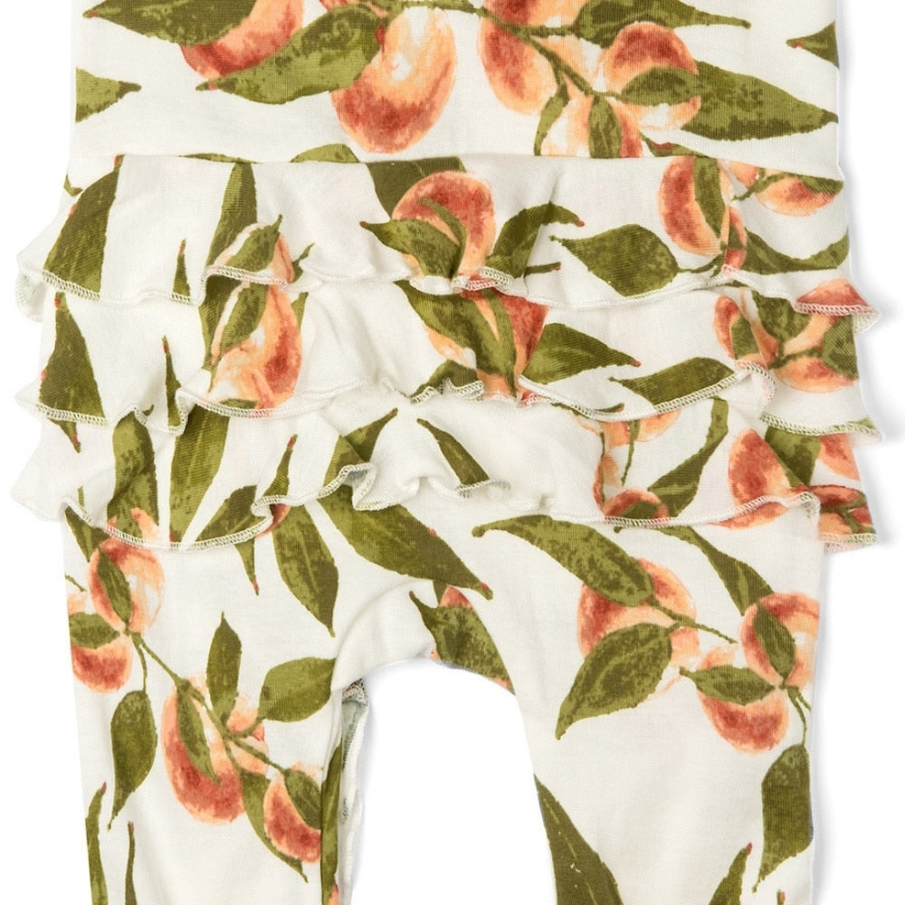 Peaches Organic Cotton Rear Detail Ruffle Zipper Footed Romper by Milkbarn Kids