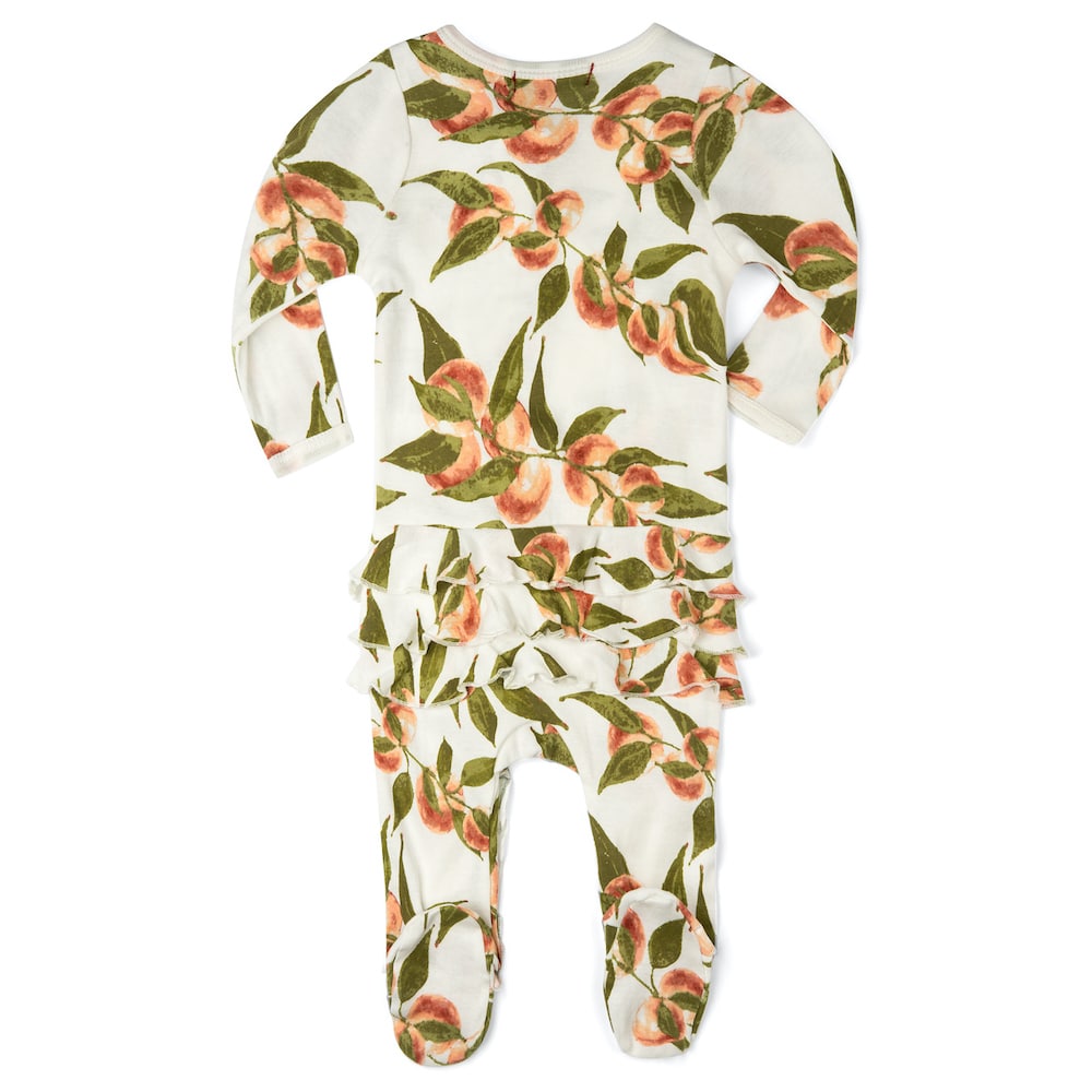 Peaches Organic Cotton Rear Ruffle Zipper Footed Romper by Milkbarn Kids