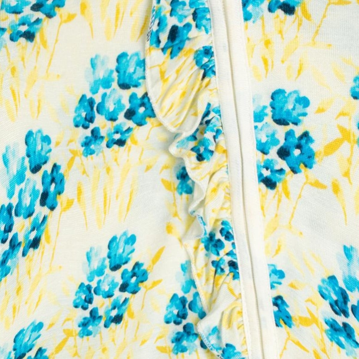 Sky Floral Bamboo Zipper Footed Romper Front Detail