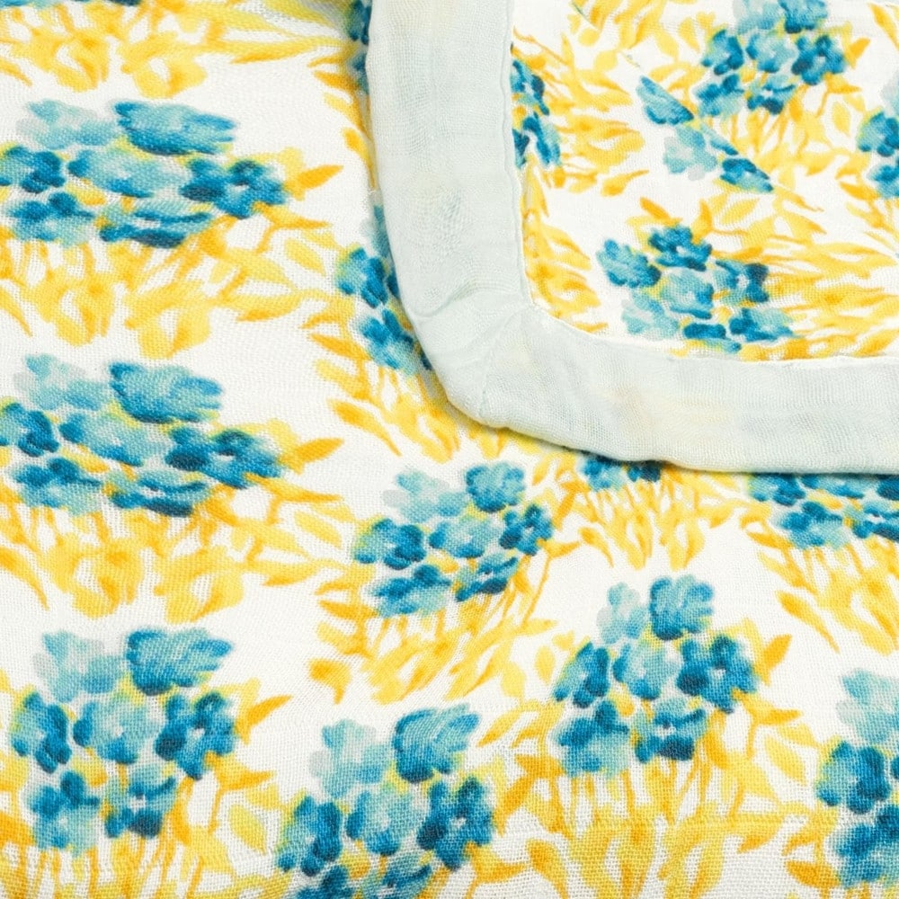 Sky Floral Big Lovey Muslin Blanket Folded Detail