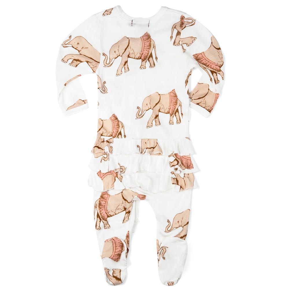 Tutu Elephant Bamboo Rear Ruffle Zipper Footed Romper by Milkbarn Kids