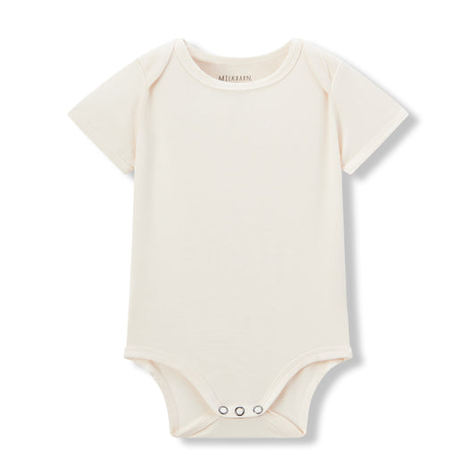 Milkbarn baby short sleeve solid white cream one piece, soft and stretchy 95% viscose bamboo 5% spandex (Luxe Solid) for infants and toddlers