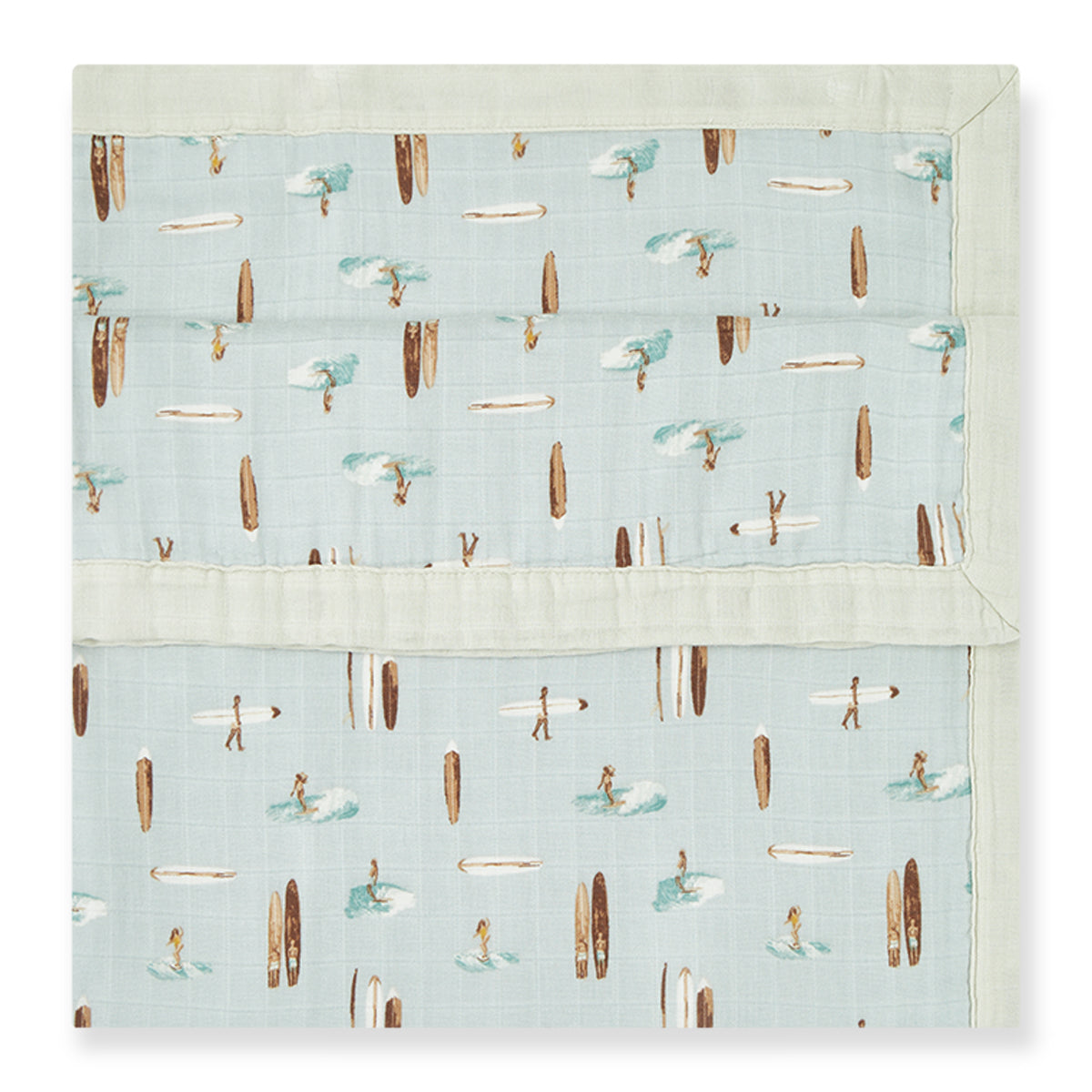 Milkbarn Vintage Surf light blue big lovey blanket, soothing bamboo and organic cotton baby blanket for sensitive skin