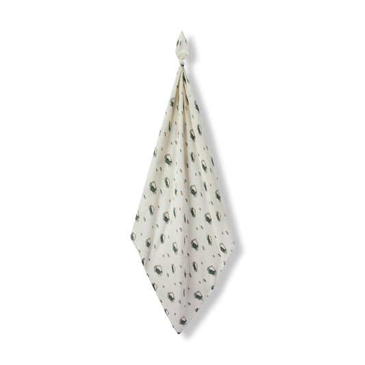 Milkbarn Coastal Crab Bamboo Muslin Swaddle Blanket, white with playful green and blue crab print, soft 70% rayon from bamboo and 30% cotton, perfect for newborns