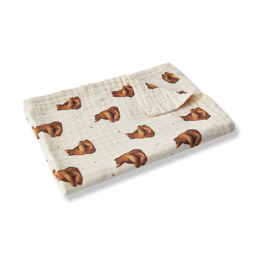 Milkbarn Honey Bear Double Sided Bamboo Big Lovey Blanket, soft 70% rayon from bamboo and 30% cotton, adorable bear and honeybee print, perfect snuggly comfort for babies and kids