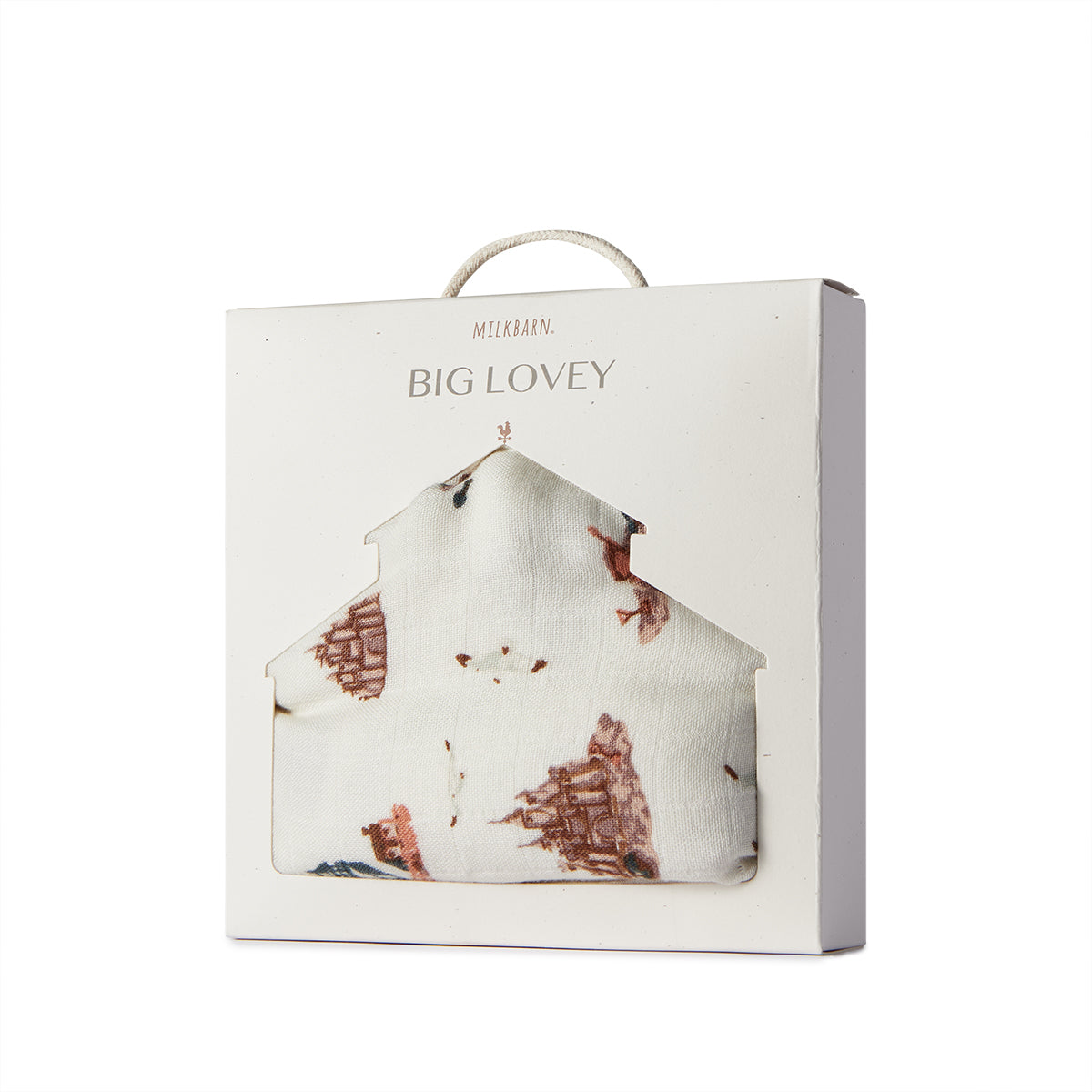 Milkbarn Sandcastle Big Lovey Three-Layer Muslin Blanket in Milkbarn gift box, made with 70% bamboo rayon and 30% cotton for extra softness and durability, featuring playful sandcastle and seagull design