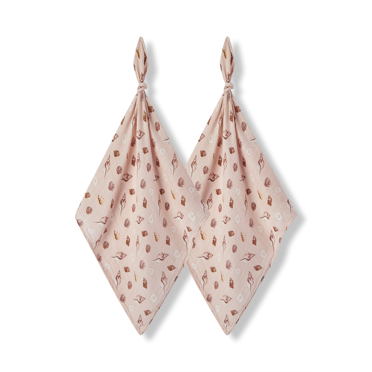 Milkbarn Seashells Bamboo Muslin Two-Piece Burp Cloth Set, pink with playful seashell and sand dollar print, 70% rayon from bamboo and 30% cotton, perfect for babies