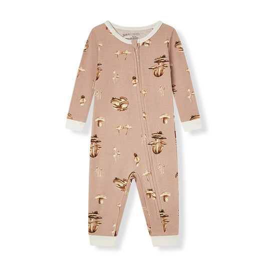 Milkbarn Mushroom Organic Cotton Zipper Pajama for babies, made of soft and breathable 100% organic cotton with playful mushroom pattern, gentle on skin and perfect for sleep and play