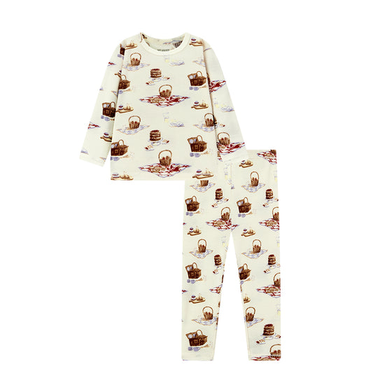 Organic cotton pajama set with picnic print, long sleeve two piece sleepwear for children