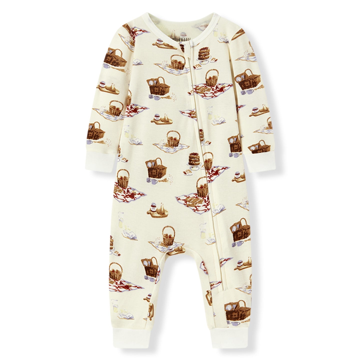 Milkbarn Picnic Organic Cotton Zipper Pajama for babies, soft and breathable 100% organic cotton with playful picnic pattern, gentle on skin and perfect for sleep and play