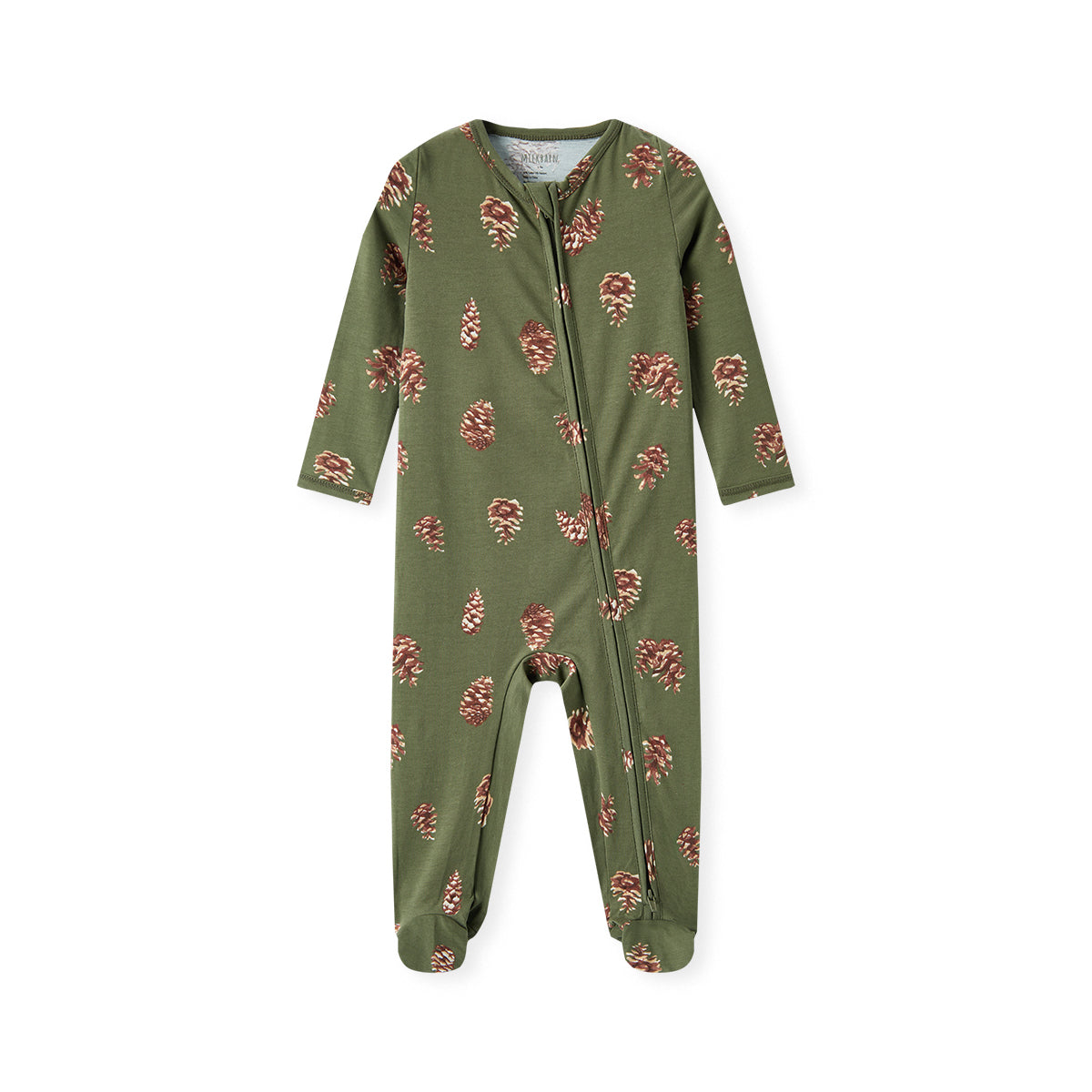 Pinecone cotton stretch zipper footed romper (footie pajamas) for babies, neutral and soft for everyday wear