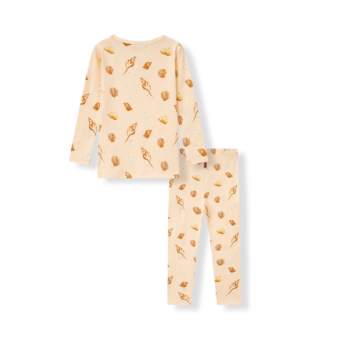 Back view of seashells print cotton stretch two piece pajamas for children