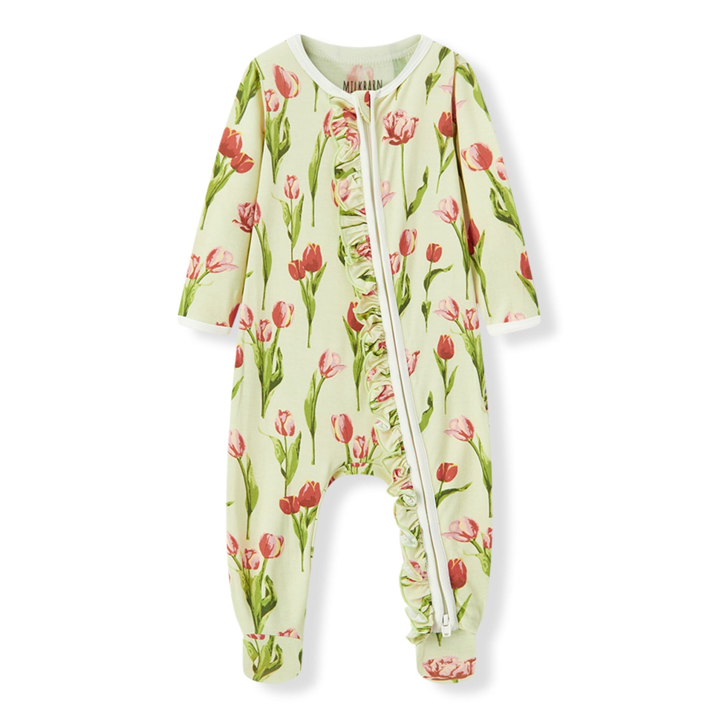 Tulip Luxe stretch bamboo footed romper (footie pajamas) for baby girls, soft, breathable, and gentle on sensitive skin