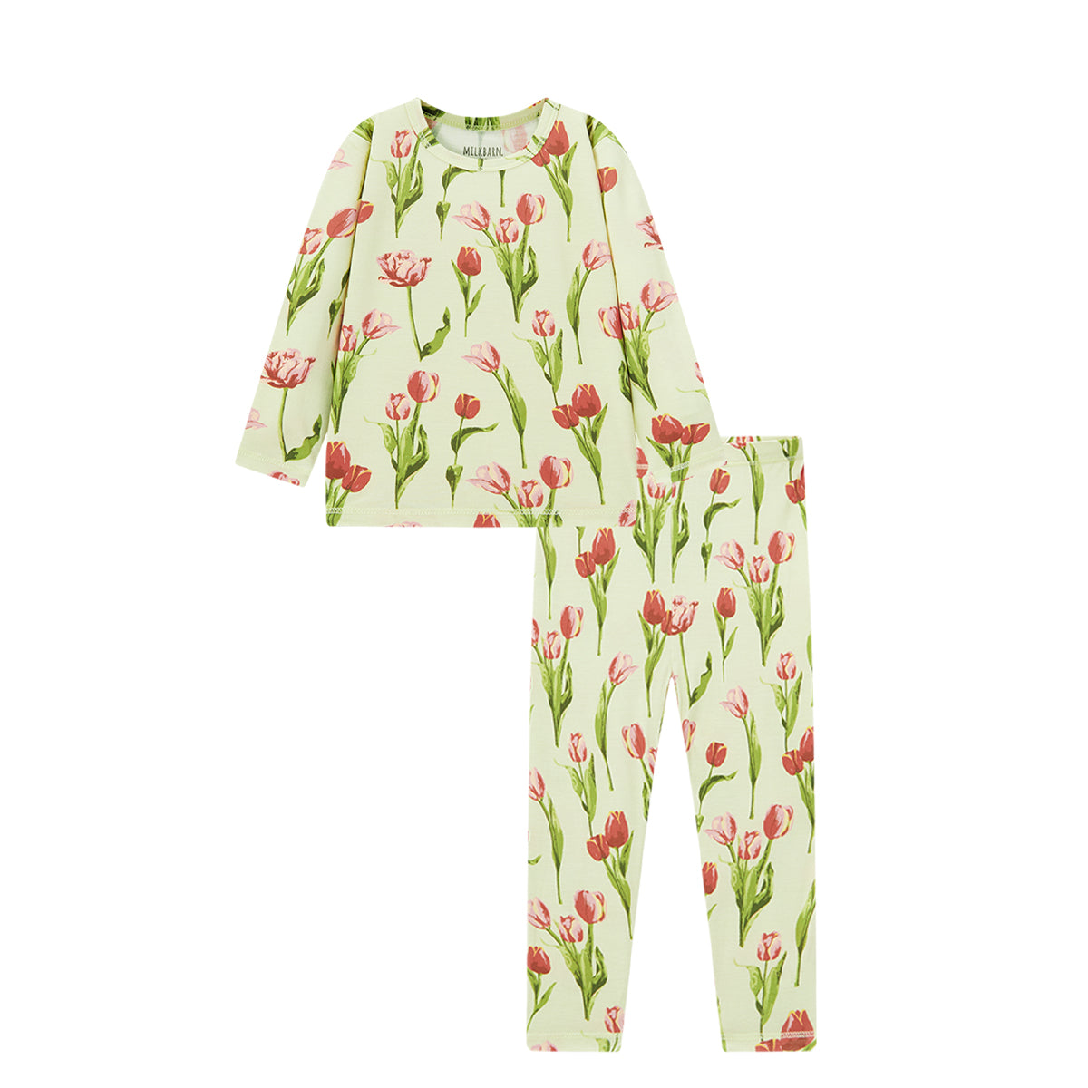 Luxe stretch pajama set with tulip floral print, soft long sleeve sleepwear for toddler girls