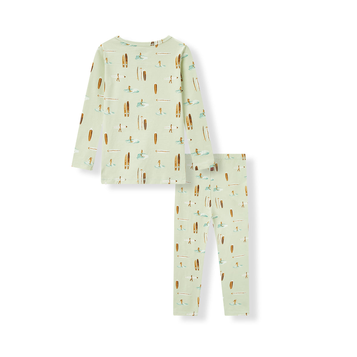 Back view of vintage surf print cotton stretch pajamas for toddlers