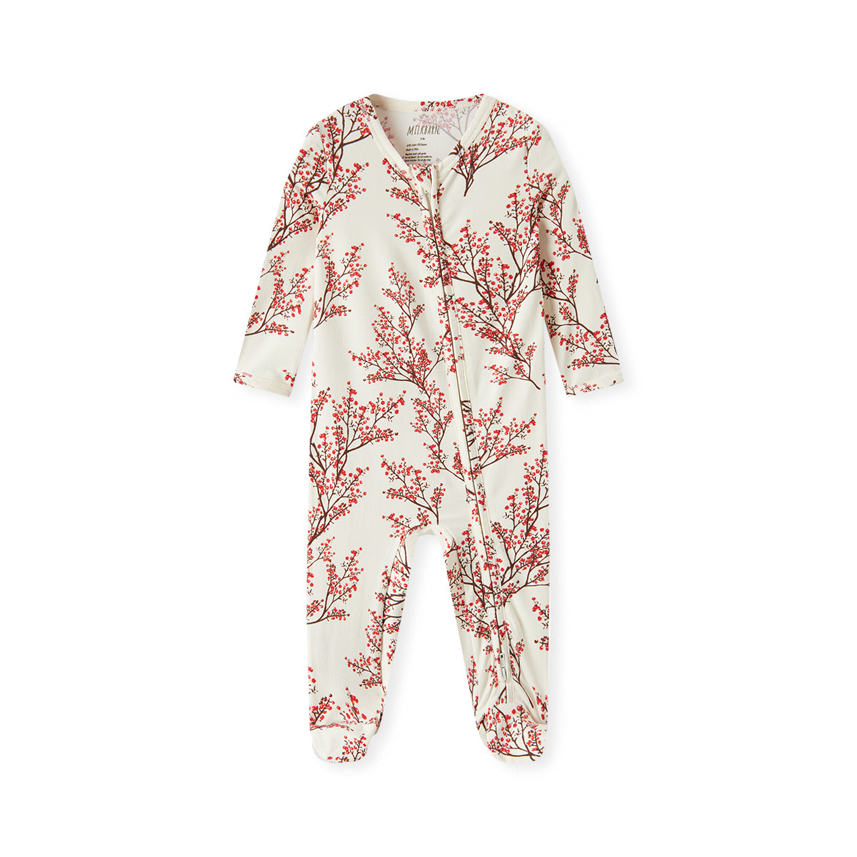 Winterberry cotton stretch zipper footed romper (footie pajamas) for babies, cozy and practical for all-day wear
