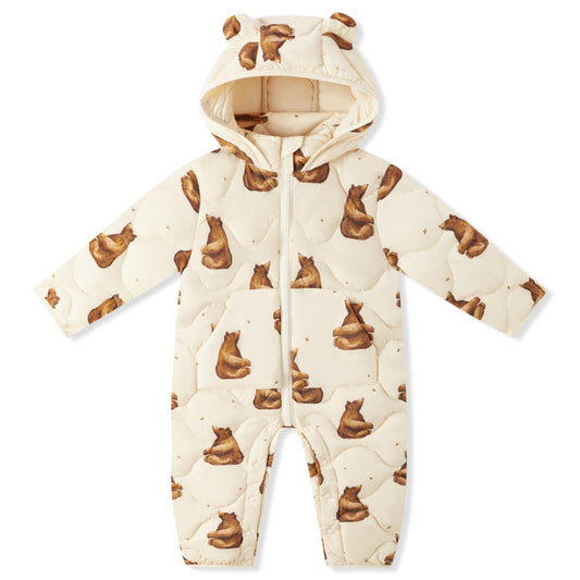 Honey Bear Lightweight Quilted Down Hooded Jumpsuit