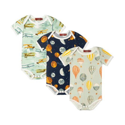 Short Sleeve One Piece 3-Pack: Sky