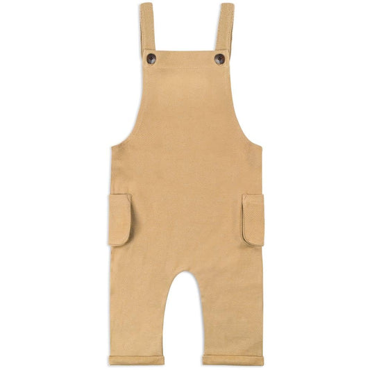 Baby or Child's Overalls in the Organic Cotton and Recycled Polyester Blend Rust Denim Fabric by Milkbarn Kids Front