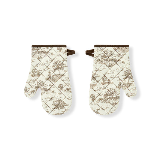 Country Toile Oven Mitt Set