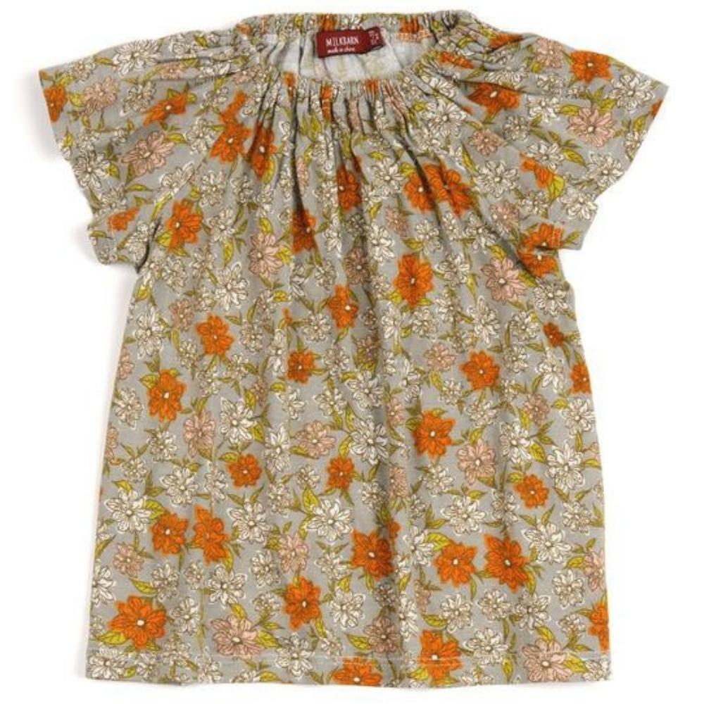 Grey Floral Bamboo Dress and Bloomers Top by Milkbarn Kids